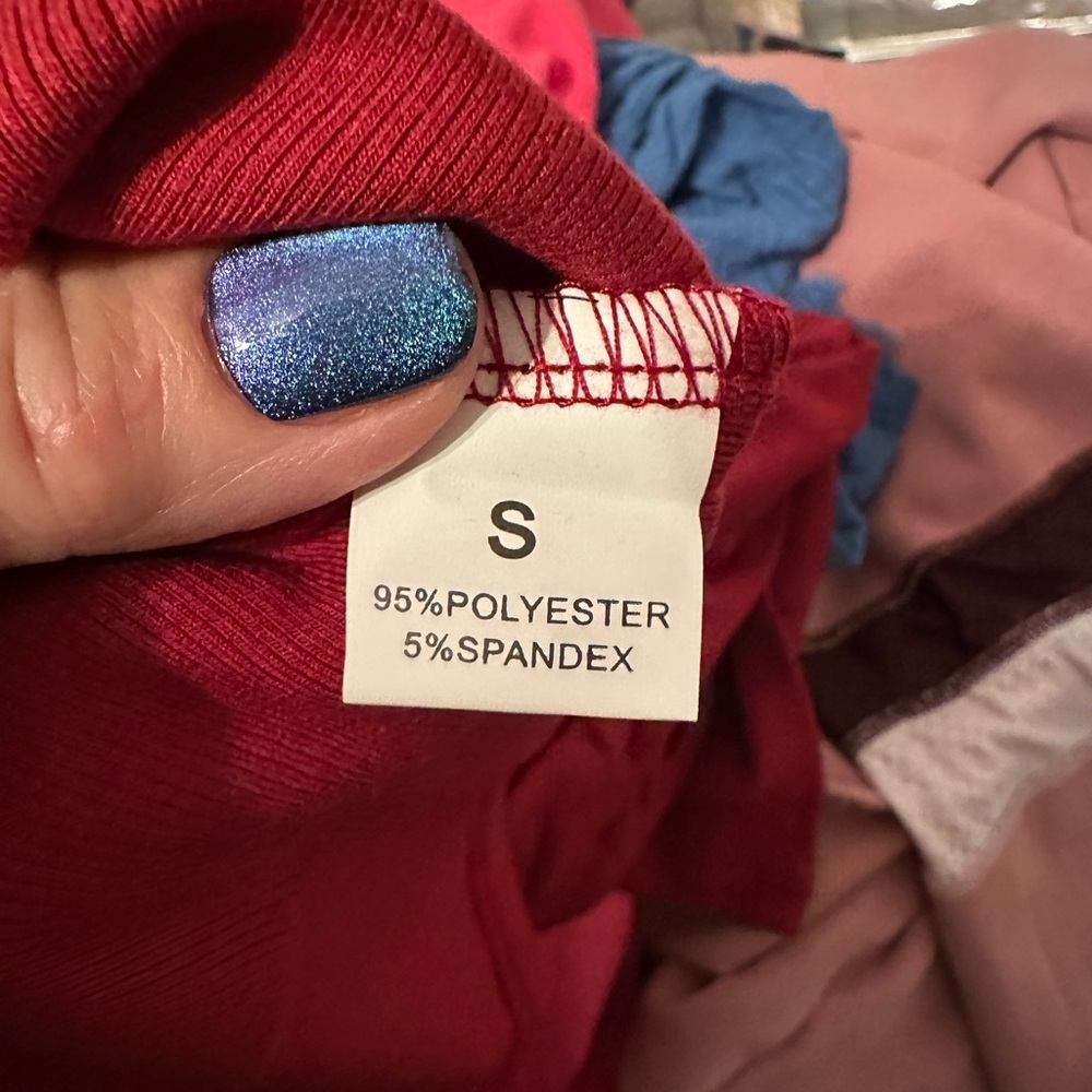 Red Polyester Spandex mock turtleneck top - Picture 4 of 4